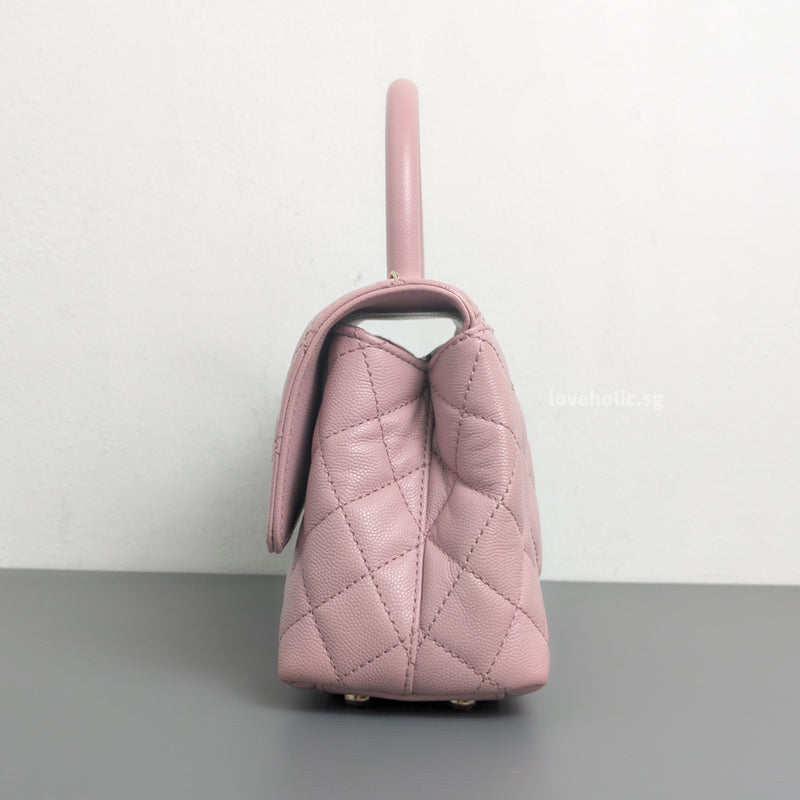 Chanel Coco Handle Small | 24A Light Pink Caviar Light Gold Hardware-details