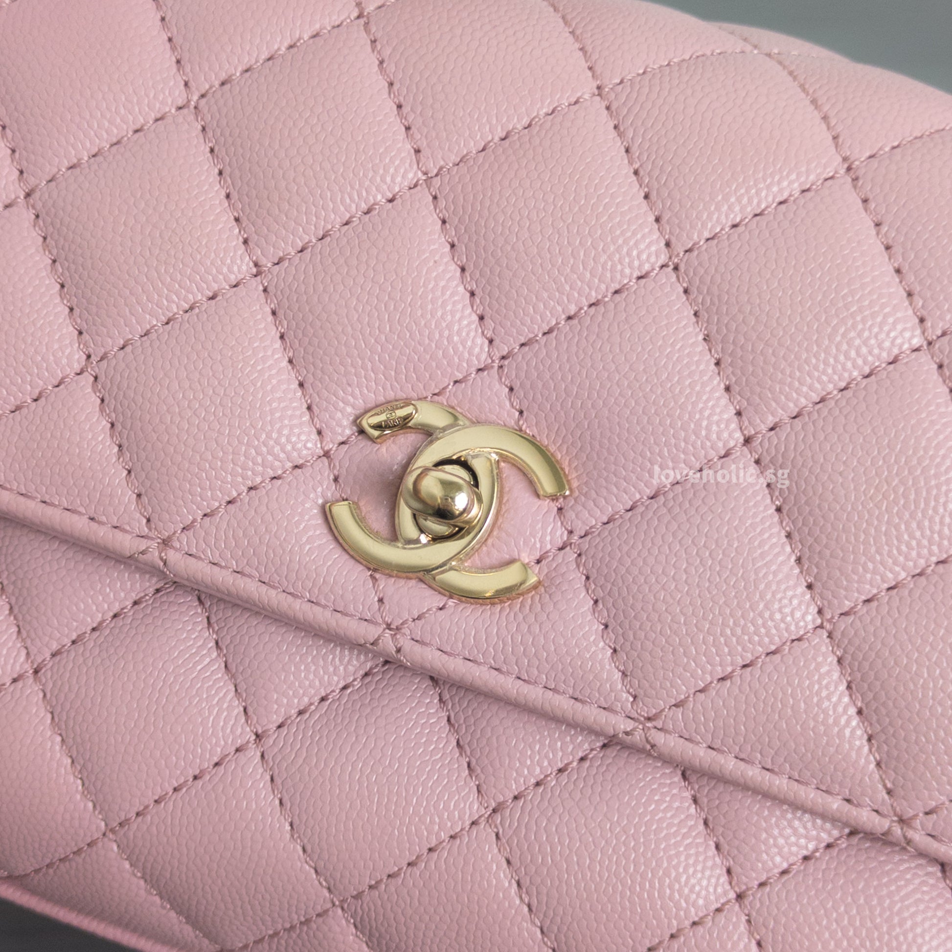 Chanel Coco Handle Small | 24A Light Pink Caviar Light Gold Hardware-details