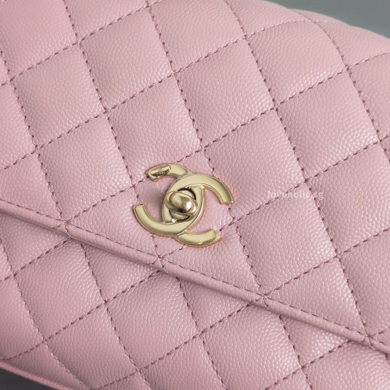 Chanel Coco Handle Small | 24A Light Pink Caviar Light Gold Hardware-details