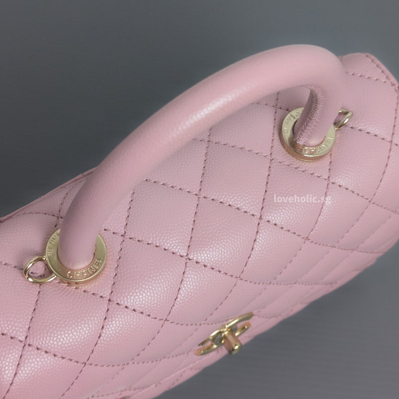 Chanel Coco Handle Small | 24A Light Pink Caviar Light Gold Hardware-details