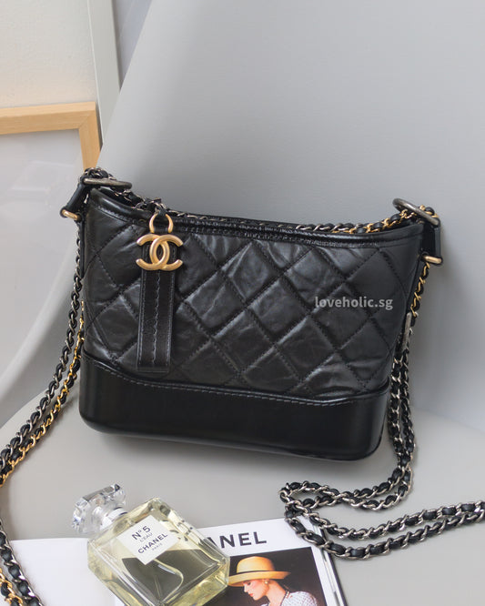 Chanel Gabrielle Hobo Small | Black Calfskin Multicolored Hardware-front