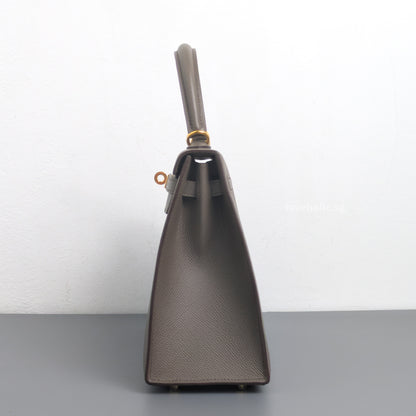 Hermes Kelly Sellier 25 | Gris Etain Epsom Gold Hardware-side