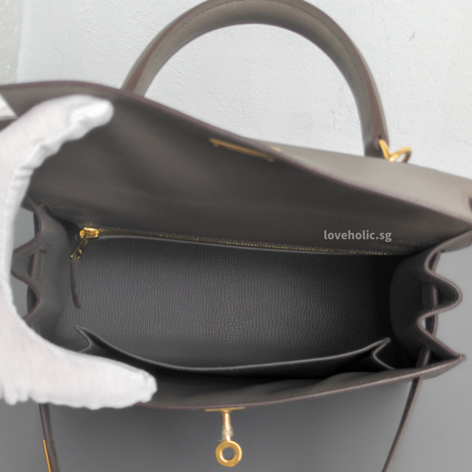 Hermes Kelly Sellier 25 | Gris Etain Epsom Gold Hardware-details