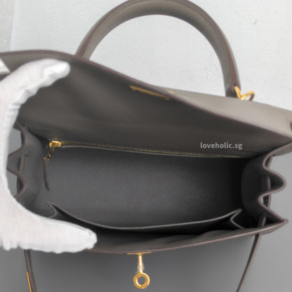 Hermes Kelly Sellier 25 | Gris Etain Epsom Gold Hardware-details
