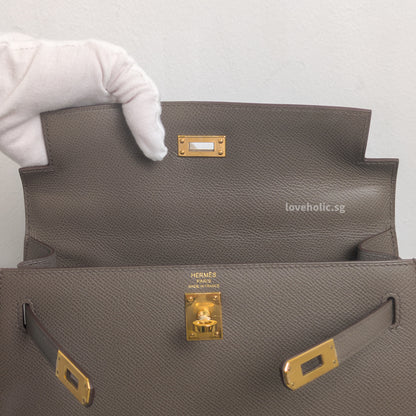 Hermes Kelly Sellier 25 | Gris Etain Epsom Gold Hardware-details