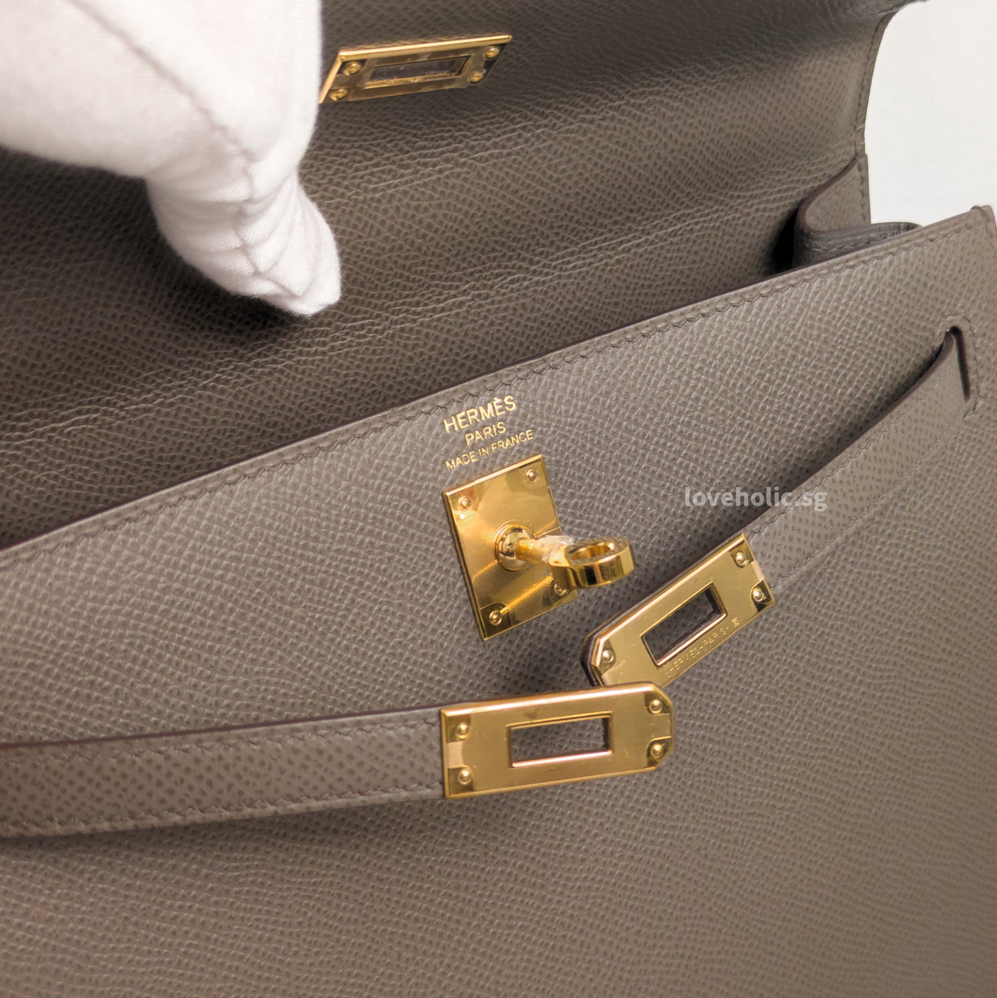 Hermes Kelly Sellier 25 | Gris Etain Epsom Gold Hardware-details