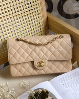 Chanel Classic Flap Medium | Beige Claire Caviar Gold Hardware-front