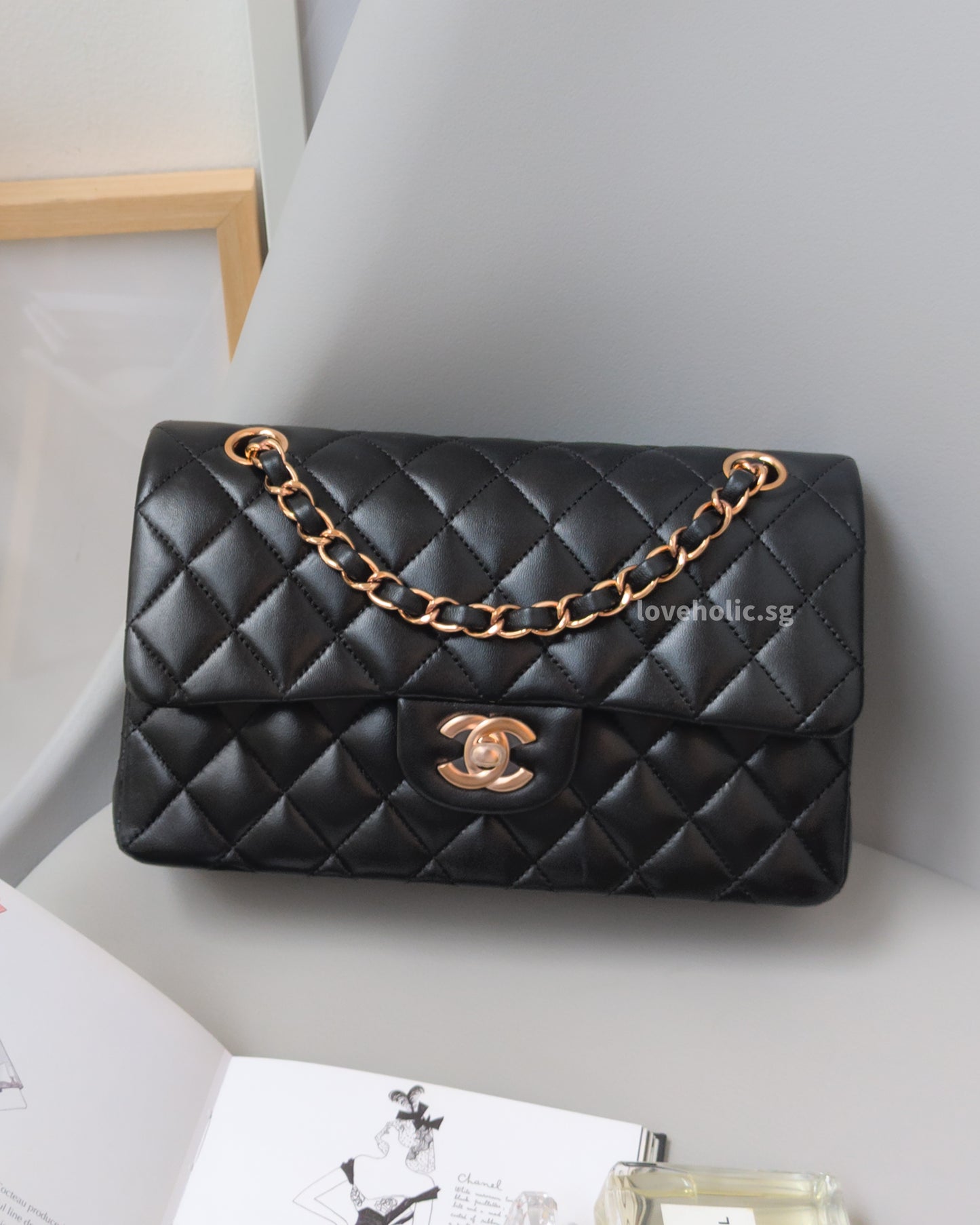 Chanel Classic Flap Small | Black Lambskin Rose Gold Hardware-front