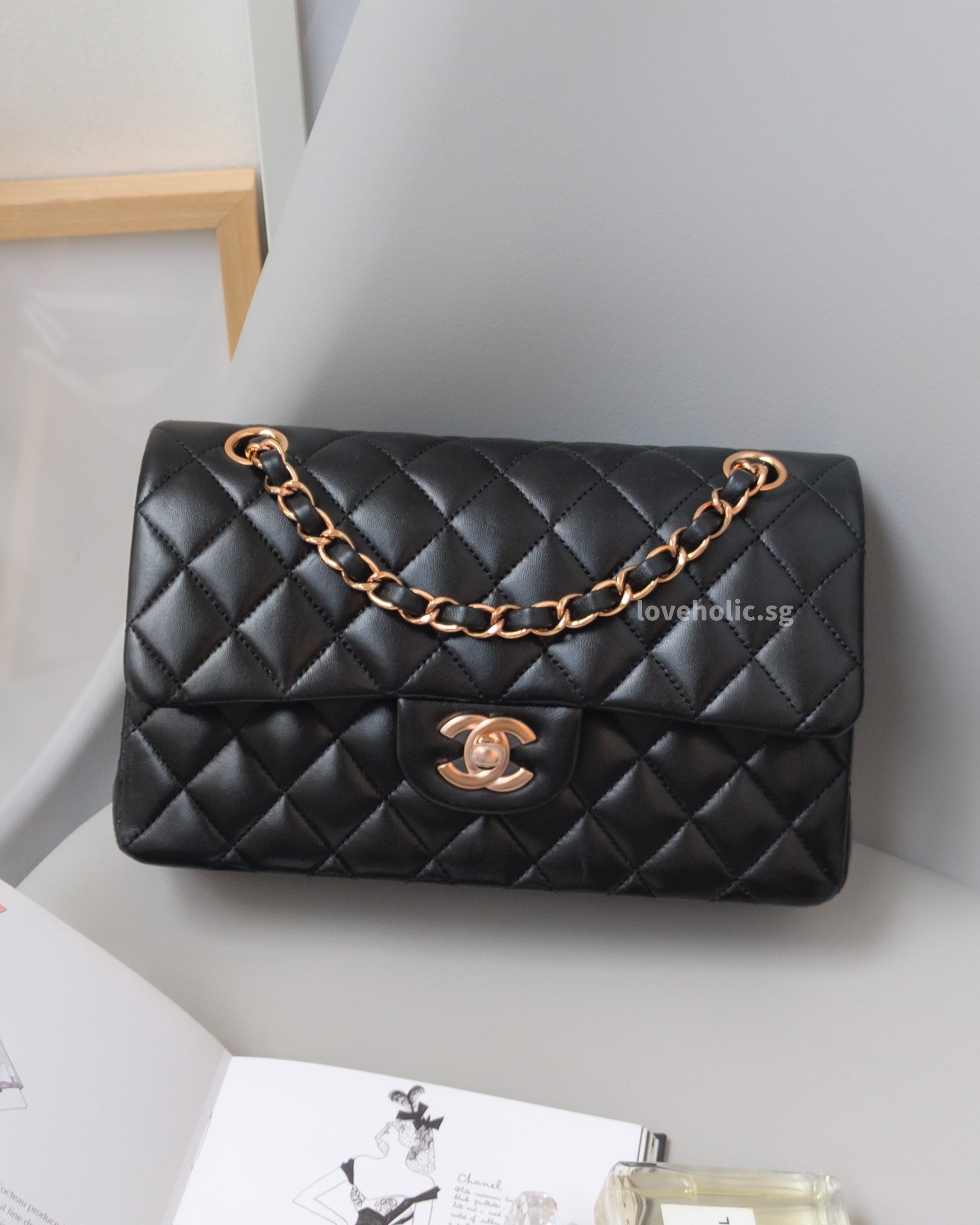 Chanel Classic Flap Small | Black Lambskin Rose Gold Hardware-front