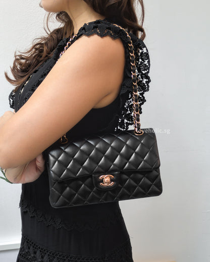 Chanel Classic Flap Small | Black Lambskin Rose Gold Hardware-model