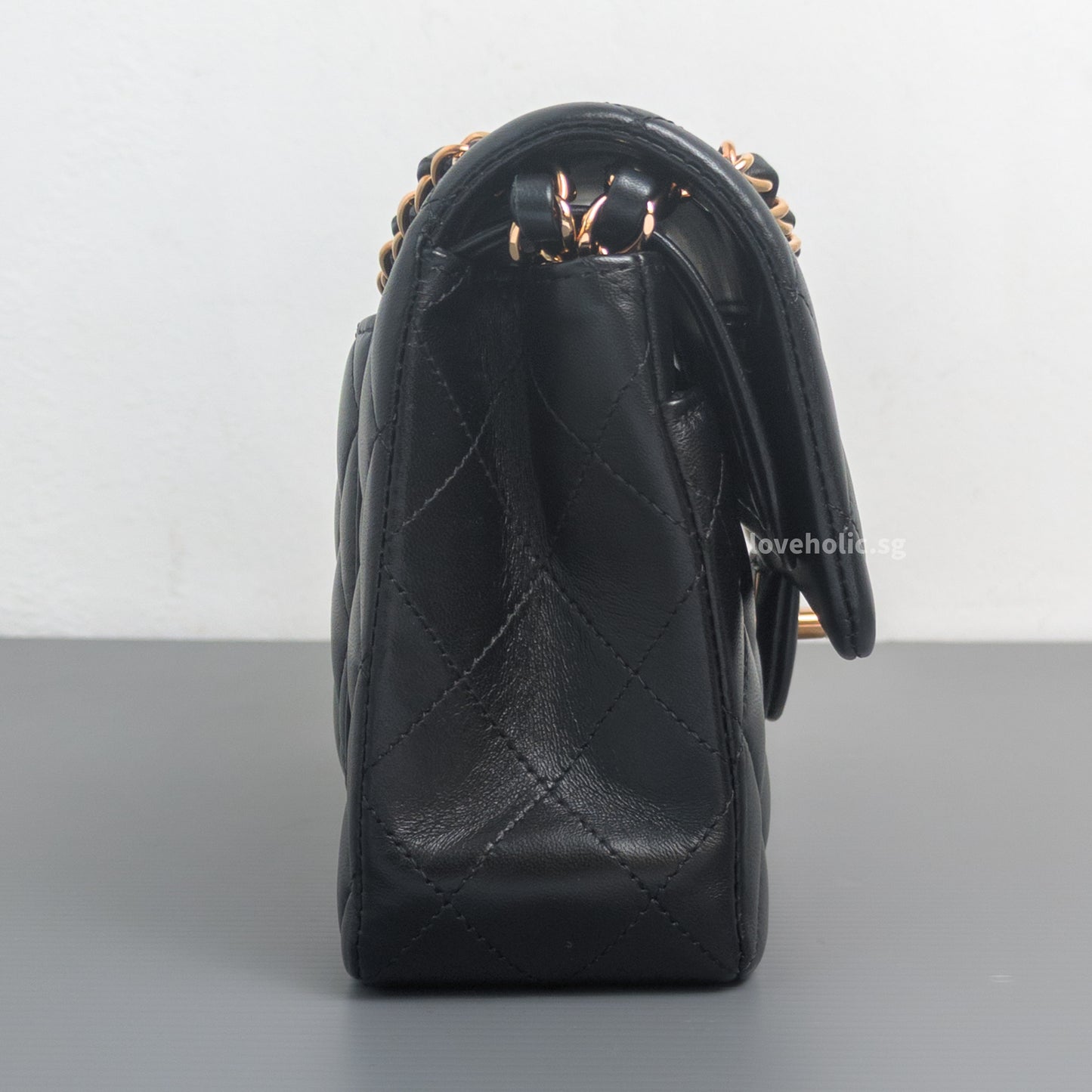 Chanel Classic Flap Small | Black Lambskin Rose Gold Hardware-side