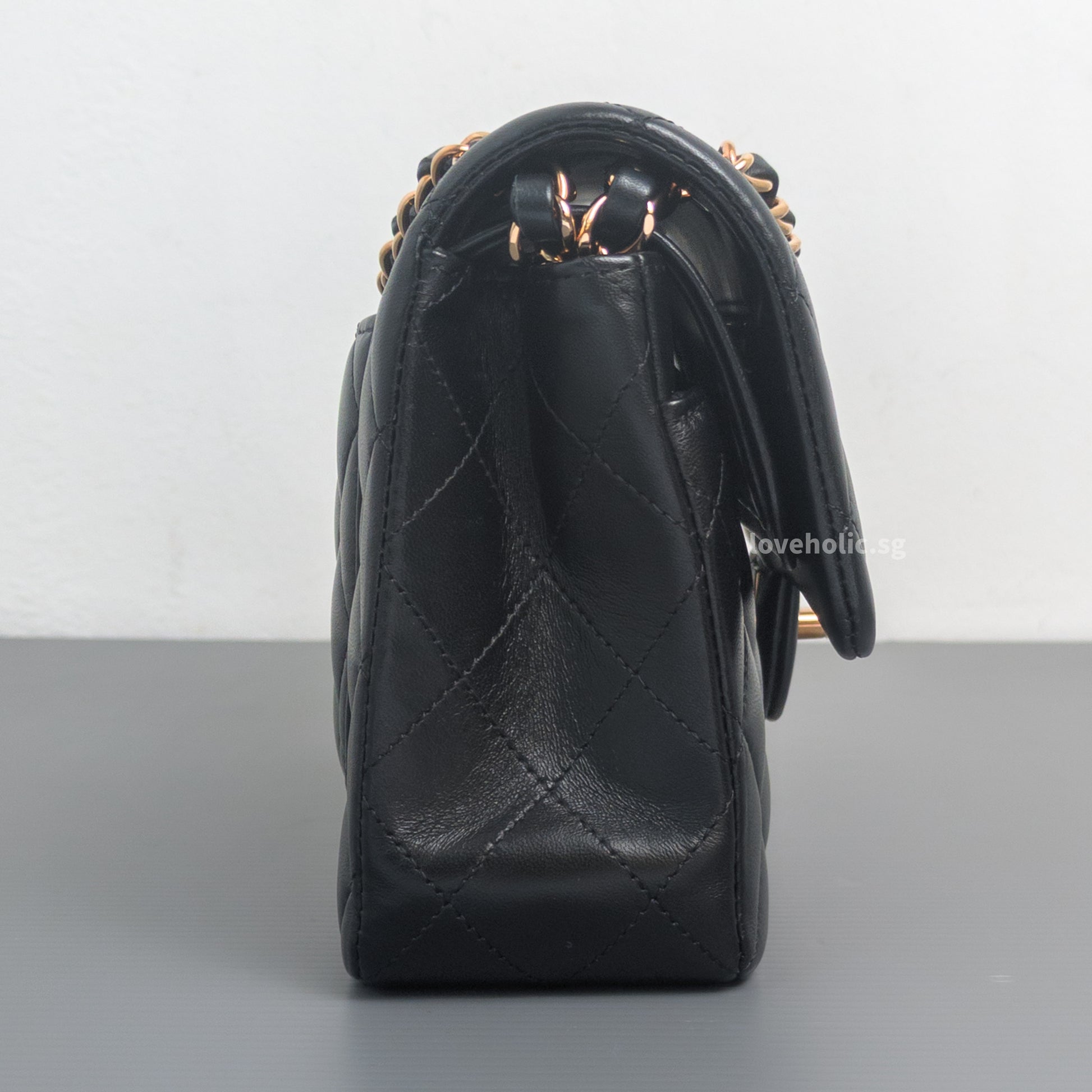 Chanel Classic Flap Small | Black Lambskin Rose Gold Hardware-side