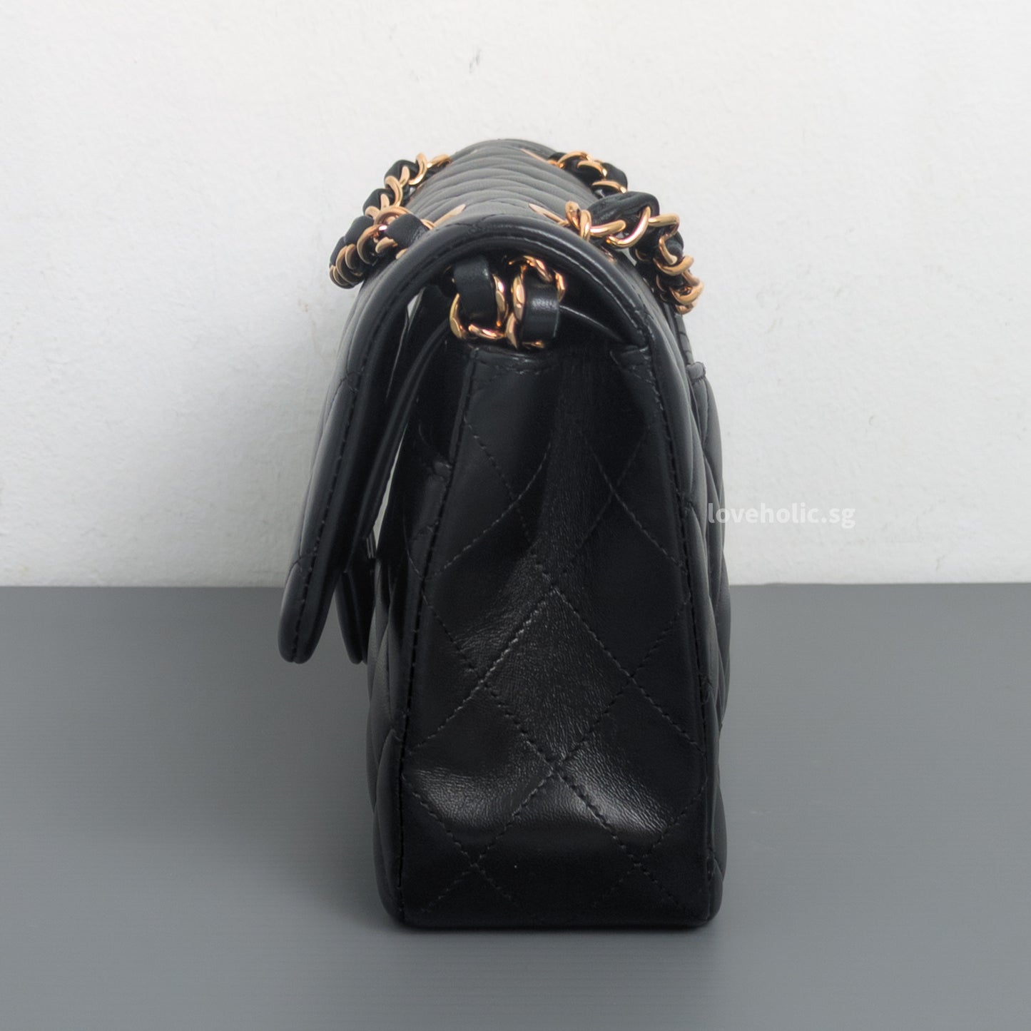 Chanel Classic Flap Small | Black Lambskin Rose Gold Hardware-details