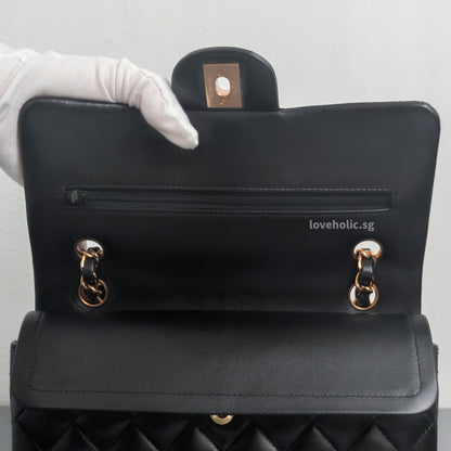 Chanel Classic Flap Small | Black Lambskin Rose Gold Hardware-details
