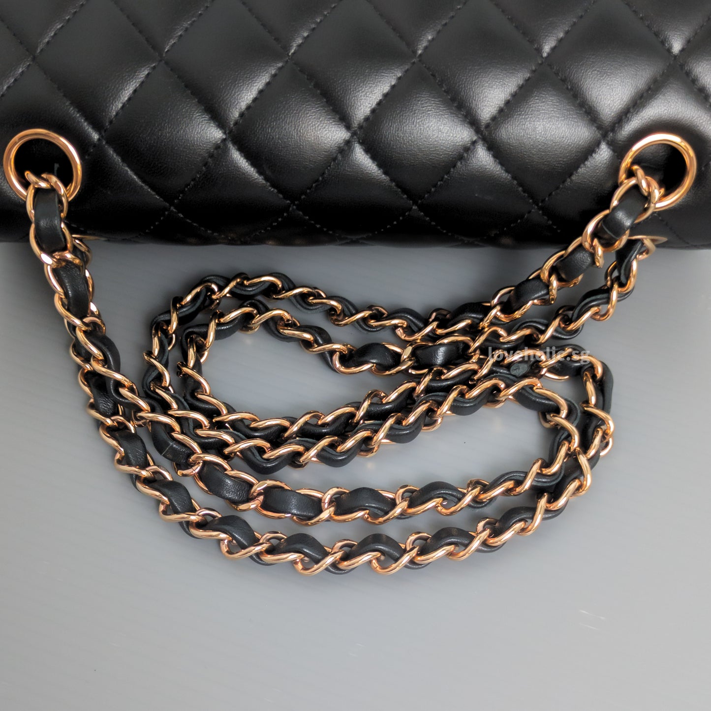 Chanel Classic Flap Small | Black Lambskin Rose Gold Hardware-details