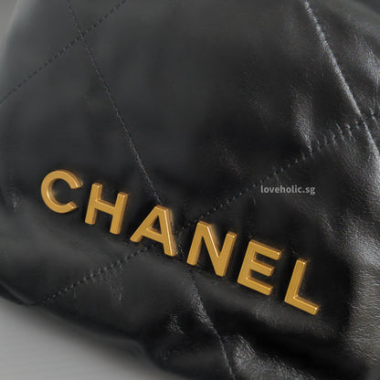 Chanel 22 Mini | Black Shiny Calfskin Gold Hardware