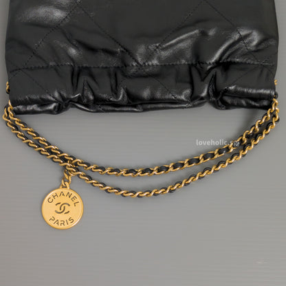 Chanel 22 Mini | Black Shiny Calfskin Gold Hardware