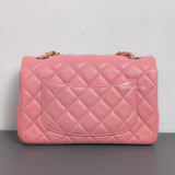 Chanel Classic Flap Mini Rectangle | Pink Lambskin Brushed Gold Hardware-back
