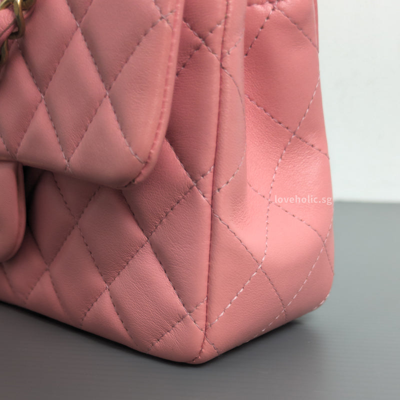 Chanel Classic Flap Mini Rectangle | Pink Lambskin Brushed Gold Hardware-details