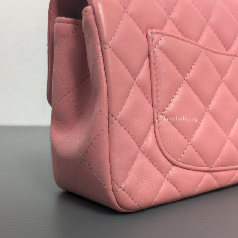 Chanel Classic Flap Mini Rectangle | Pink Lambskin Brushed Gold Hardware-details