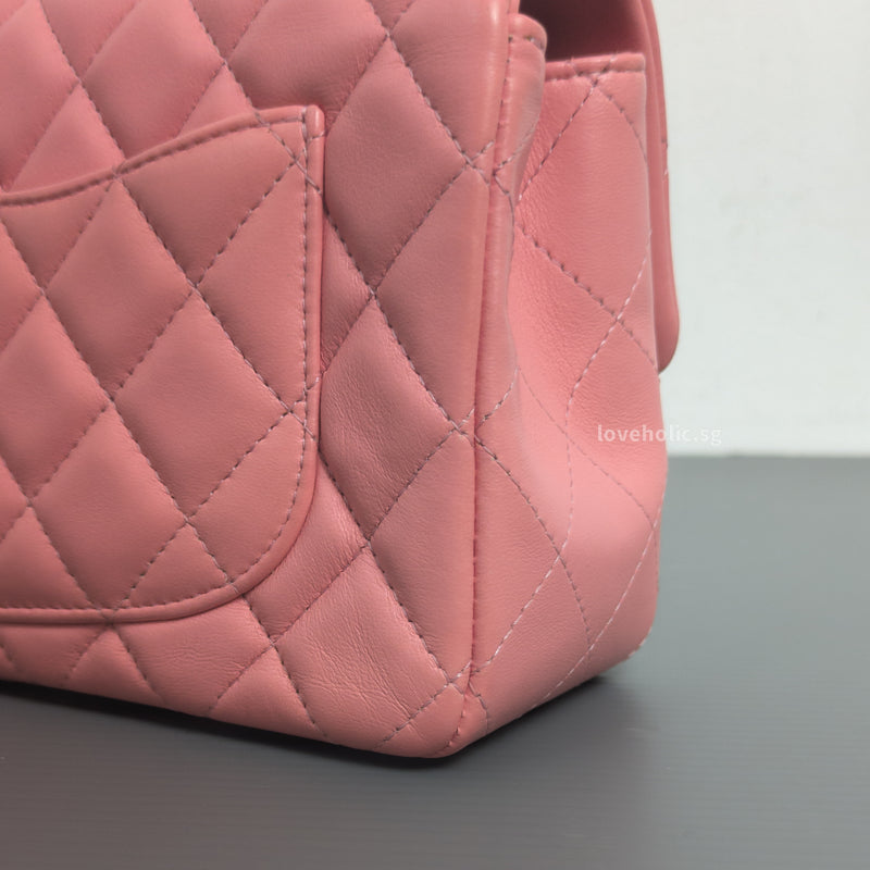 Chanel Classic Flap Mini Rectangle | Pink Lambskin Brushed Gold Hardware-details
