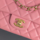 Chanel Classic Flap Mini Rectangle | Pink Lambskin Brushed Gold Hardware-details