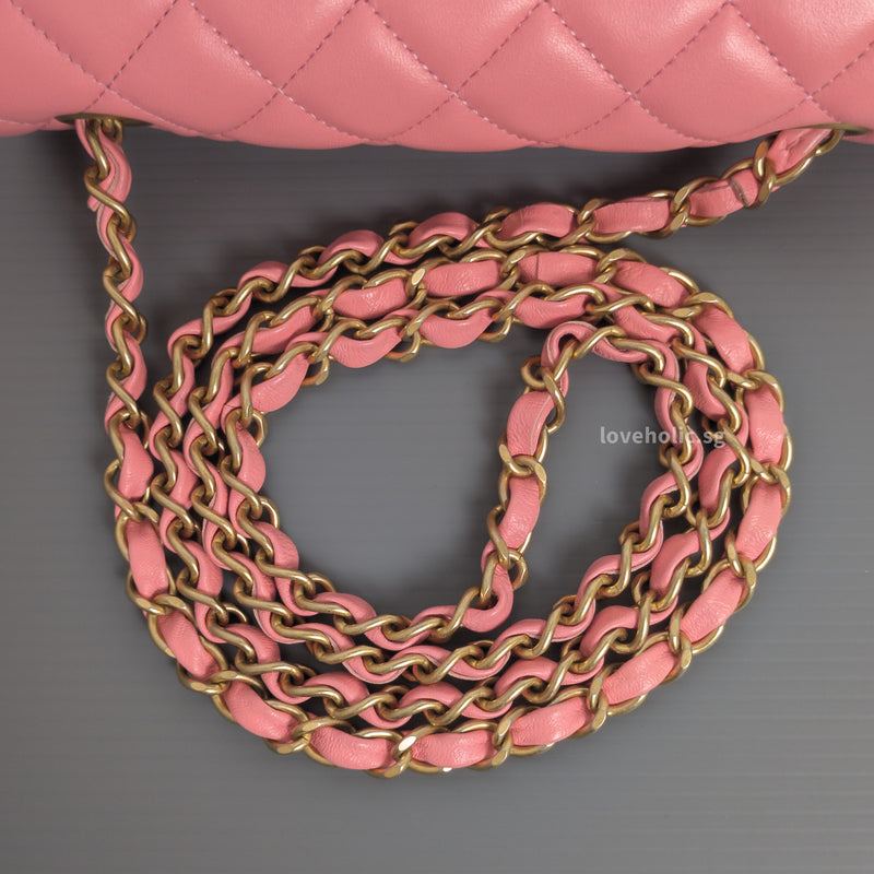Chanel Classic Flap Mini Rectangle | Pink Lambskin Brushed Gold Hardware-details