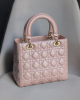 Dior Lady Dior Medium | Pearlescent Lotus Pink Lambskin Light Gold Hardware-back