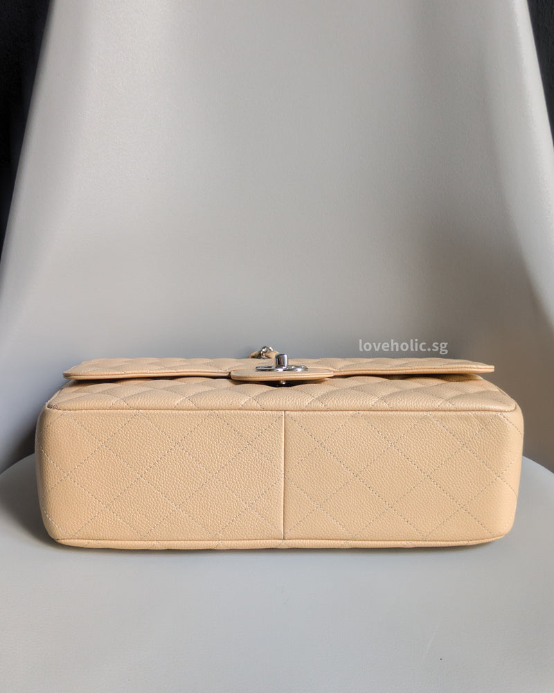 Chanel Single Flap Jumbo Beige Caviar Silver Hardware-details