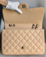 Chanel Single Flap Jumbo Beige Caviar Silver Hardware-details