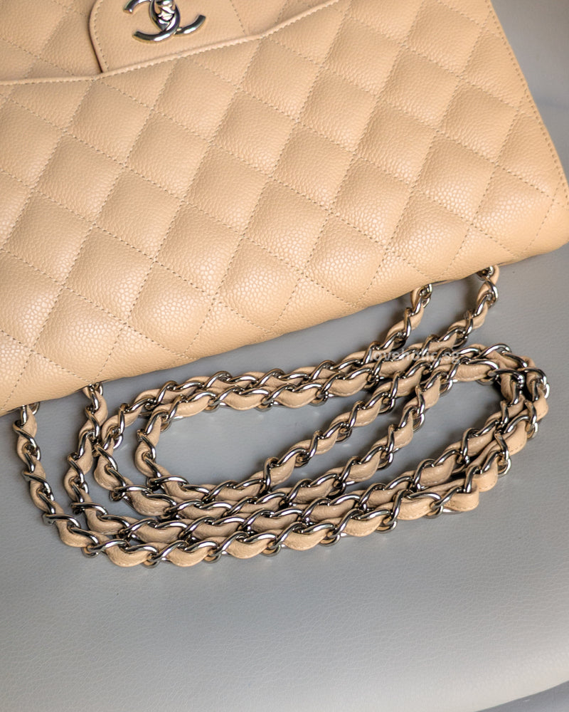 Chanel Single Flap Jumbo Beige Caviar Silver Hardware-details