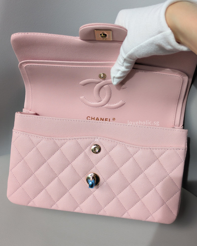 Chanel Classic Flap Small | 22B Light Pink Caviar Light Gold Hardware-details