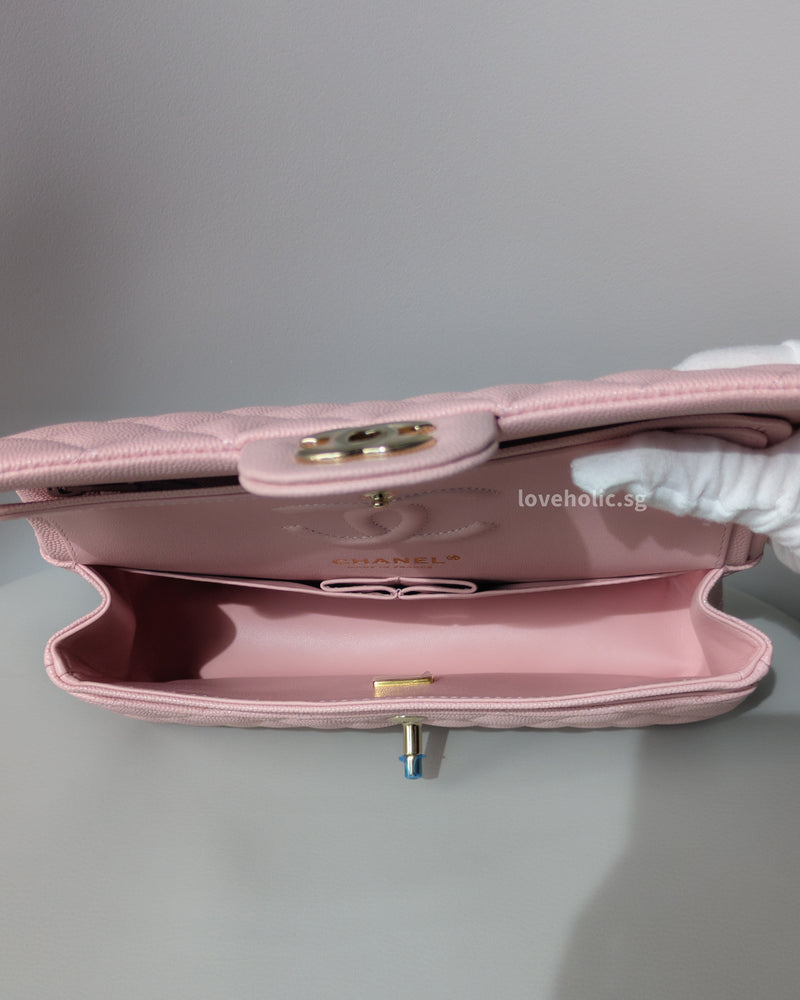 Chanel Classic Flap Small | 22B Light Pink Caviar Light Gold Hardware-details