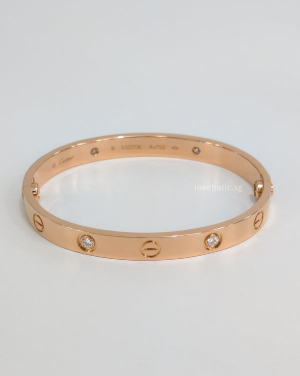 Love Bracelet With 4 Diamonds Classic Size 16  | 18K Rose Gold
