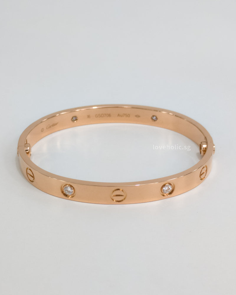 Love Bracelet With 4 Diamonds Classic Size 16  | 18K Rose Gold