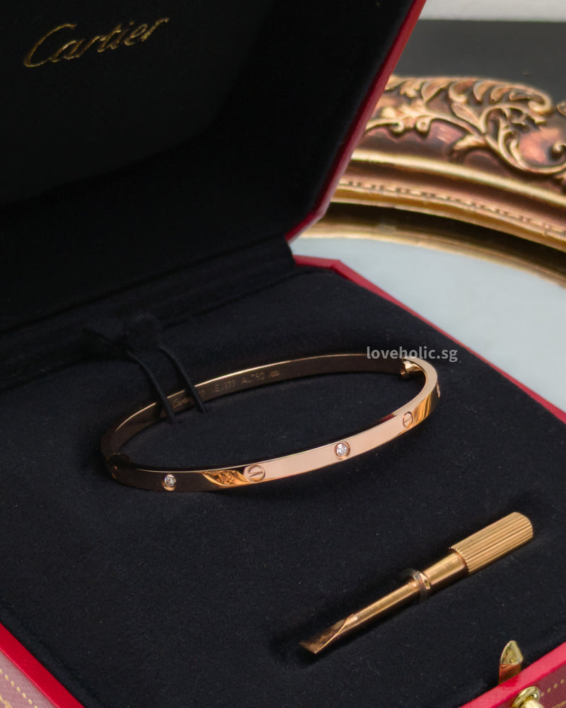 Love Bracelet Small with 6 Diamonds | Size 17 18K Rose Gold