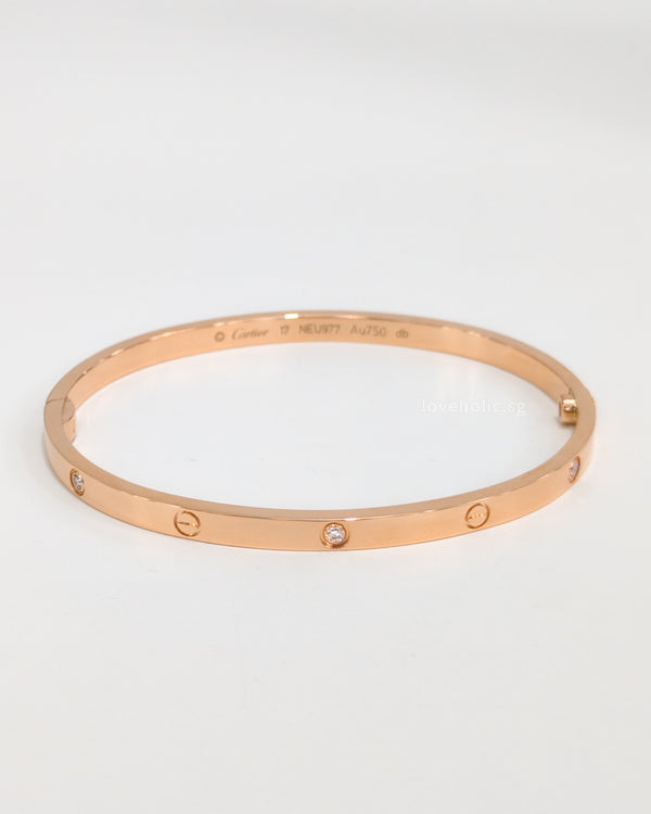 Love Bracelet Small with 6 Diamonds | Size 17 18K Rose Gold
