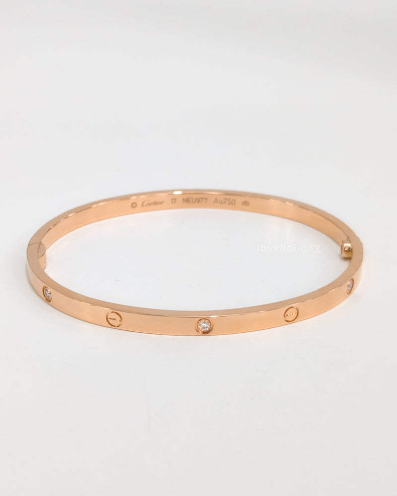 Love Bracelet Small with 6 Diamonds | Size 17 18K Rose Gold