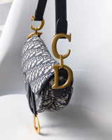 Dior Saddle Medium | Blue Jacquard Fabric Brushed Gold Hardware-side