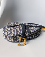 Dior Saddle Medium | Blue Jacquard Fabric Brushed Gold Hardware-details