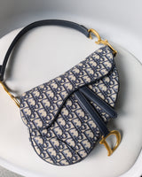 Dior Saddle Medium | Blue Jacquard Fabric Brushed Gold Hardware-details