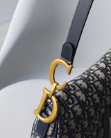 Dior Saddle Medium | Blue Jacquard Fabric Brushed Gold Hardware-details