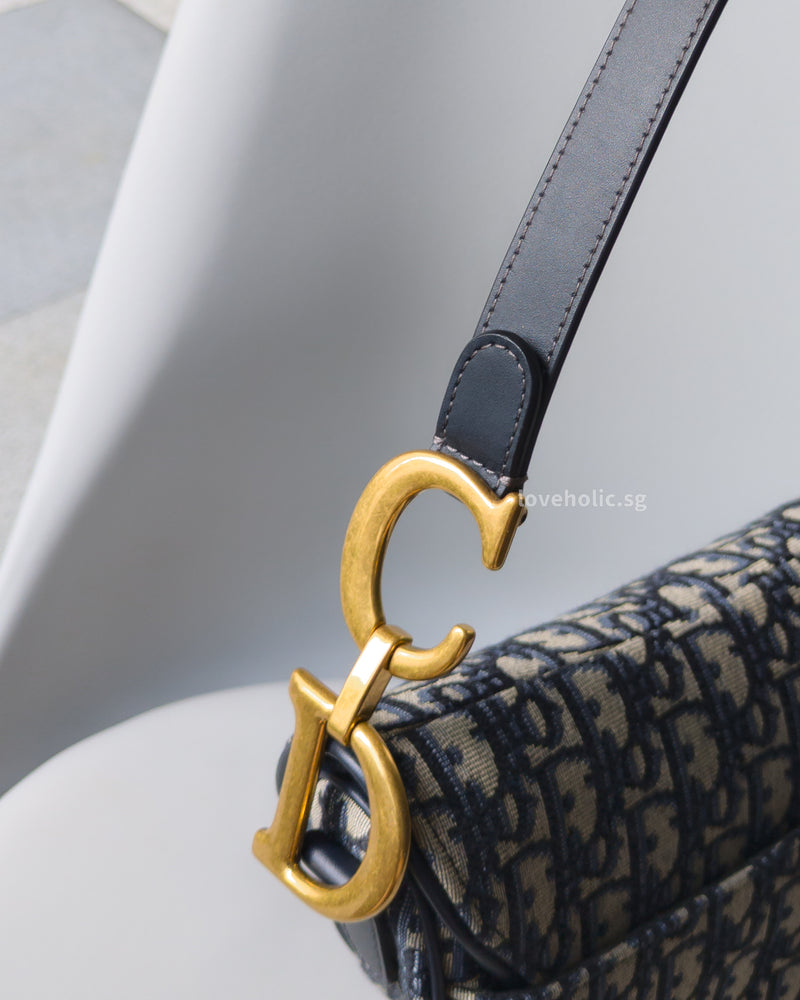 Dior Saddle Medium | Blue Jacquard Fabric Brushed Gold Hardware-details