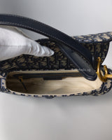 Dior Saddle Medium | Blue Jacquard Fabric Brushed Gold Hardware-details
