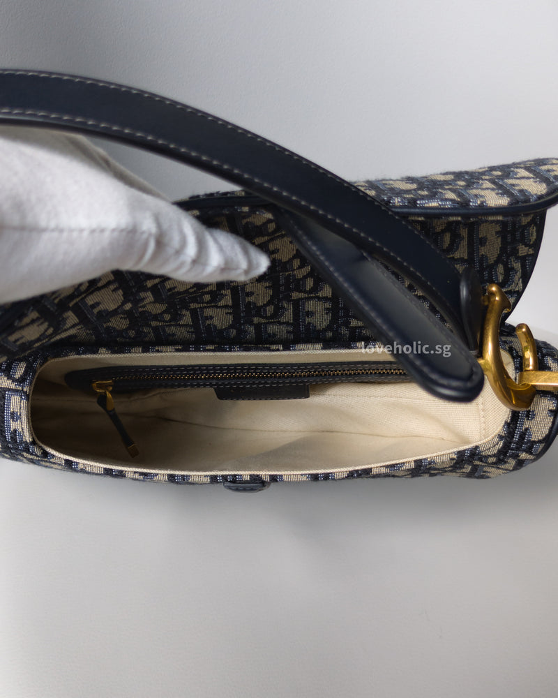 Dior Saddle Medium | Blue Jacquard Fabric Brushed Gold Hardware-details