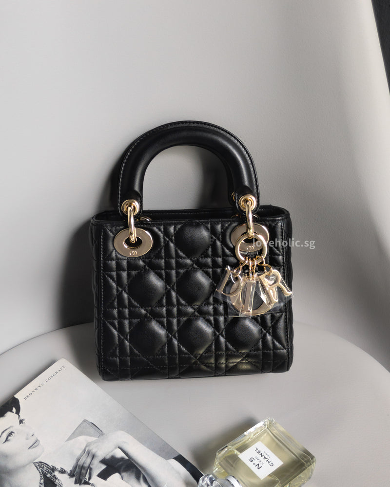 Dior Lady Dior Mini | Black Lambskin Light Gold Hardware-front