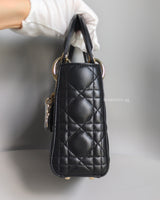 Dior Lady Dior Mini | Black Lambskin Light Gold Hardware-details