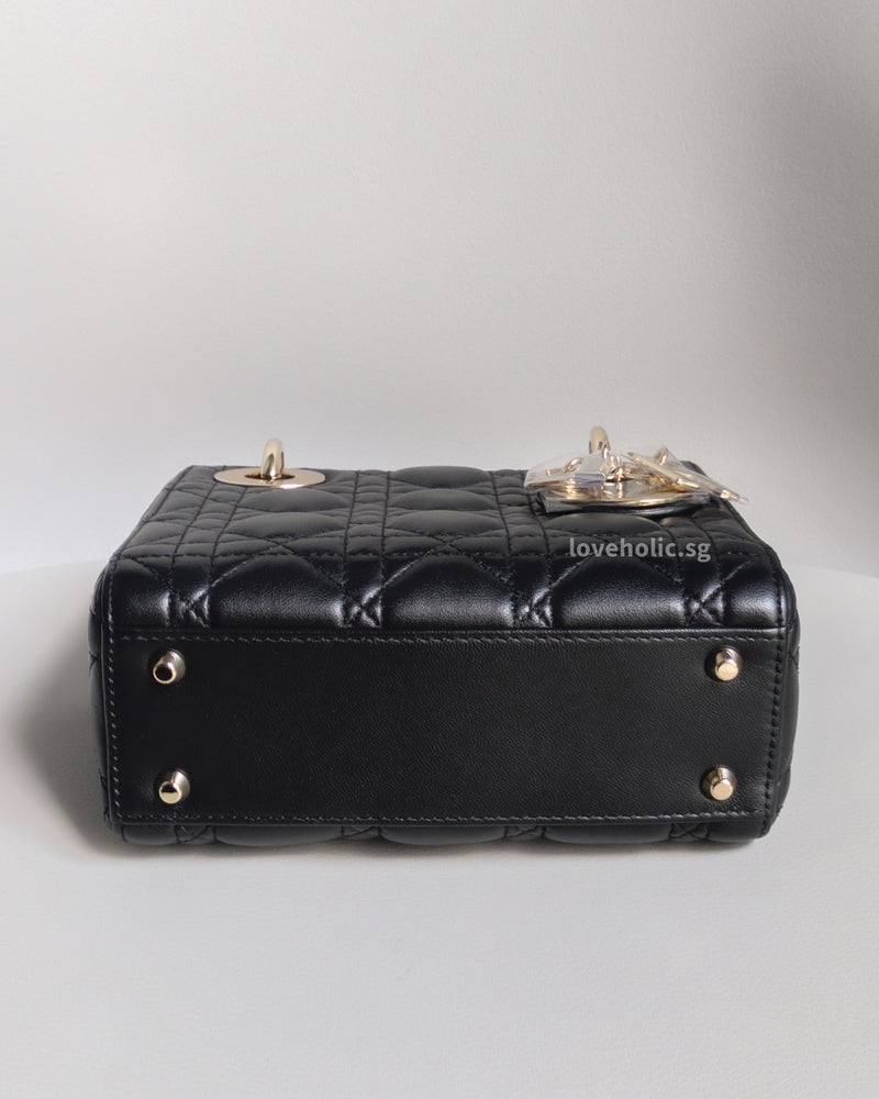 Dior Lady Dior Mini | Black Lambskin Light Gold Hardware-details