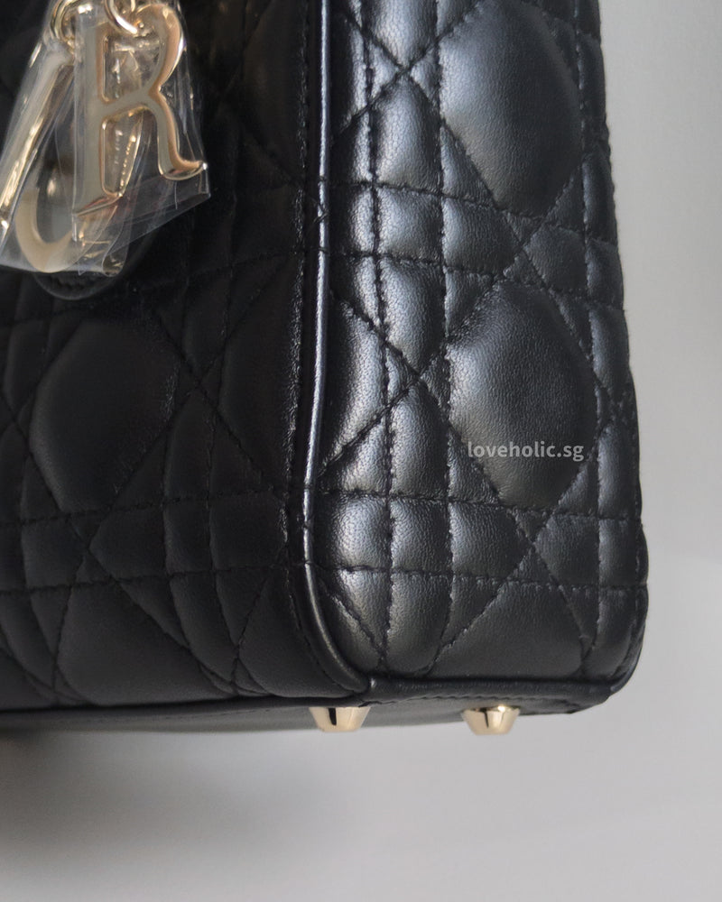 Dior Lady Dior Mini | Black Lambskin Light Gold Hardware-details