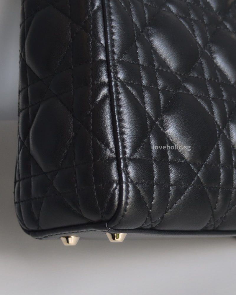 Dior Lady Dior Mini | Black Lambskin Light Gold Hardware-details